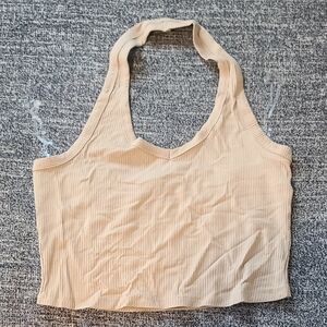 Beige Ribbed Halter Top